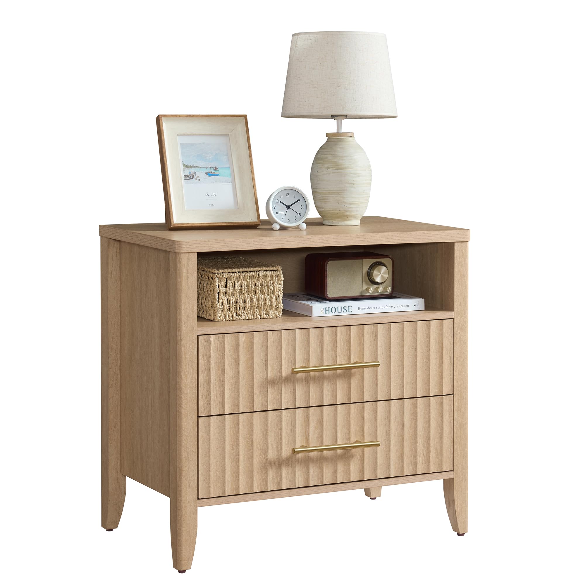 NOWABAY Fluted Nightstand with 2 Drawers