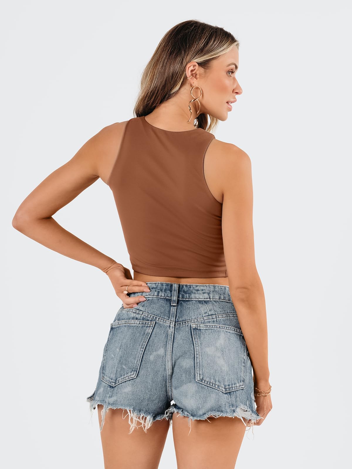 EFAN Womens Sexy Sleeveless High Neck Crop Tops Workout Cute Racerback Cropped Tank Tops Summer Clothes Teen Girls