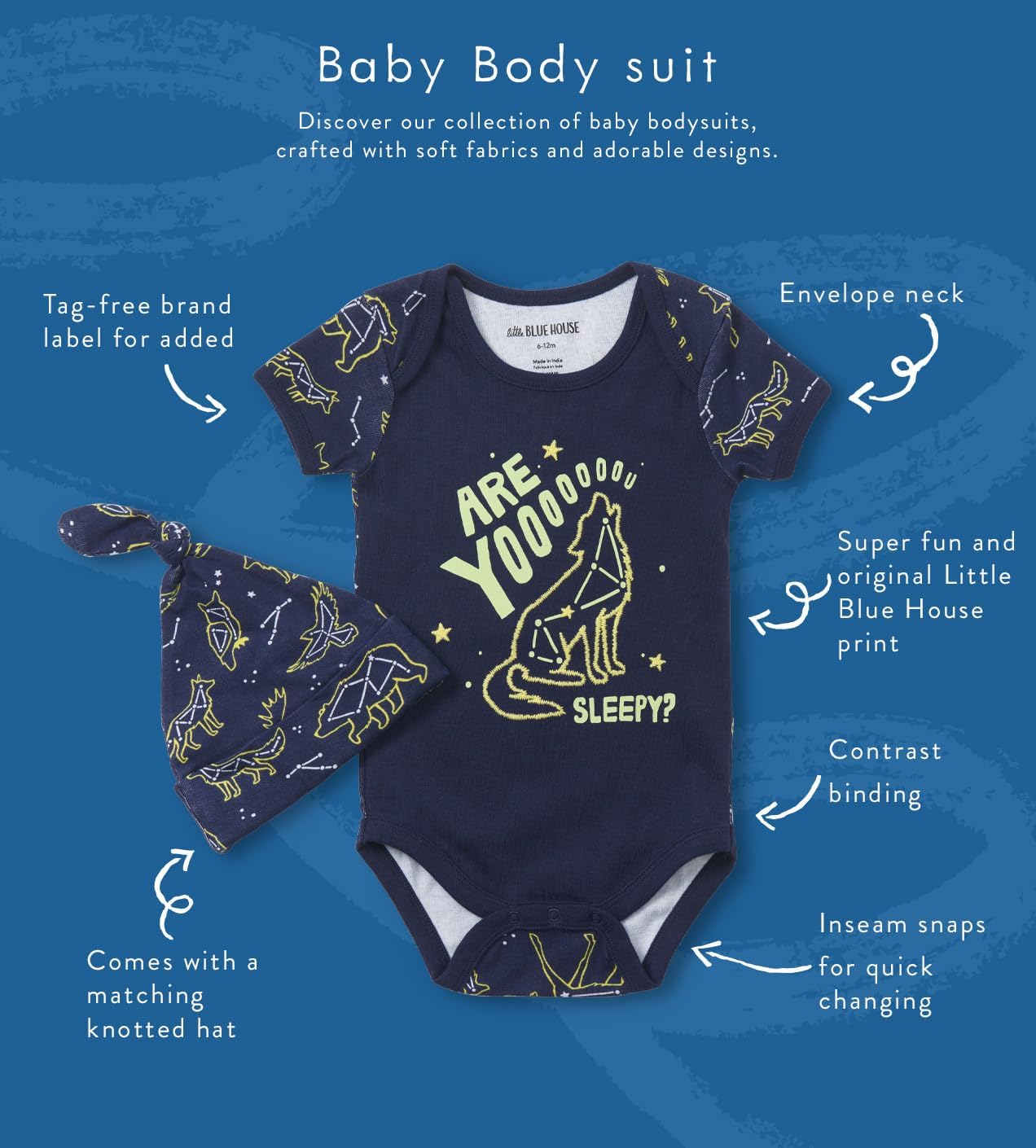 Little Blue House Baby Bodysuit with Hat