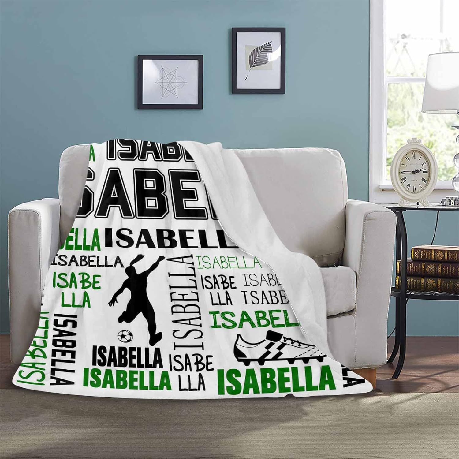 Custom Football Soccer Ball Blanket with Name for Girl Personalized Throw Blanket for Bed Sofa Gifts for Birthday Wedding 40x50 Inches