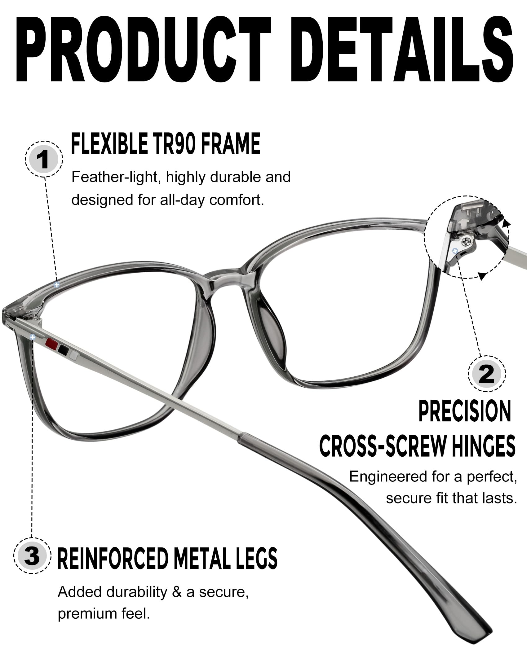 KANASTAL Occhiali anti Luce Blu Metallo Uomo Donna Computer PC Riposanti Quadrati Trasparenti anti Affaticamento Blue Light Glasses Per Gaming TV Cellulare