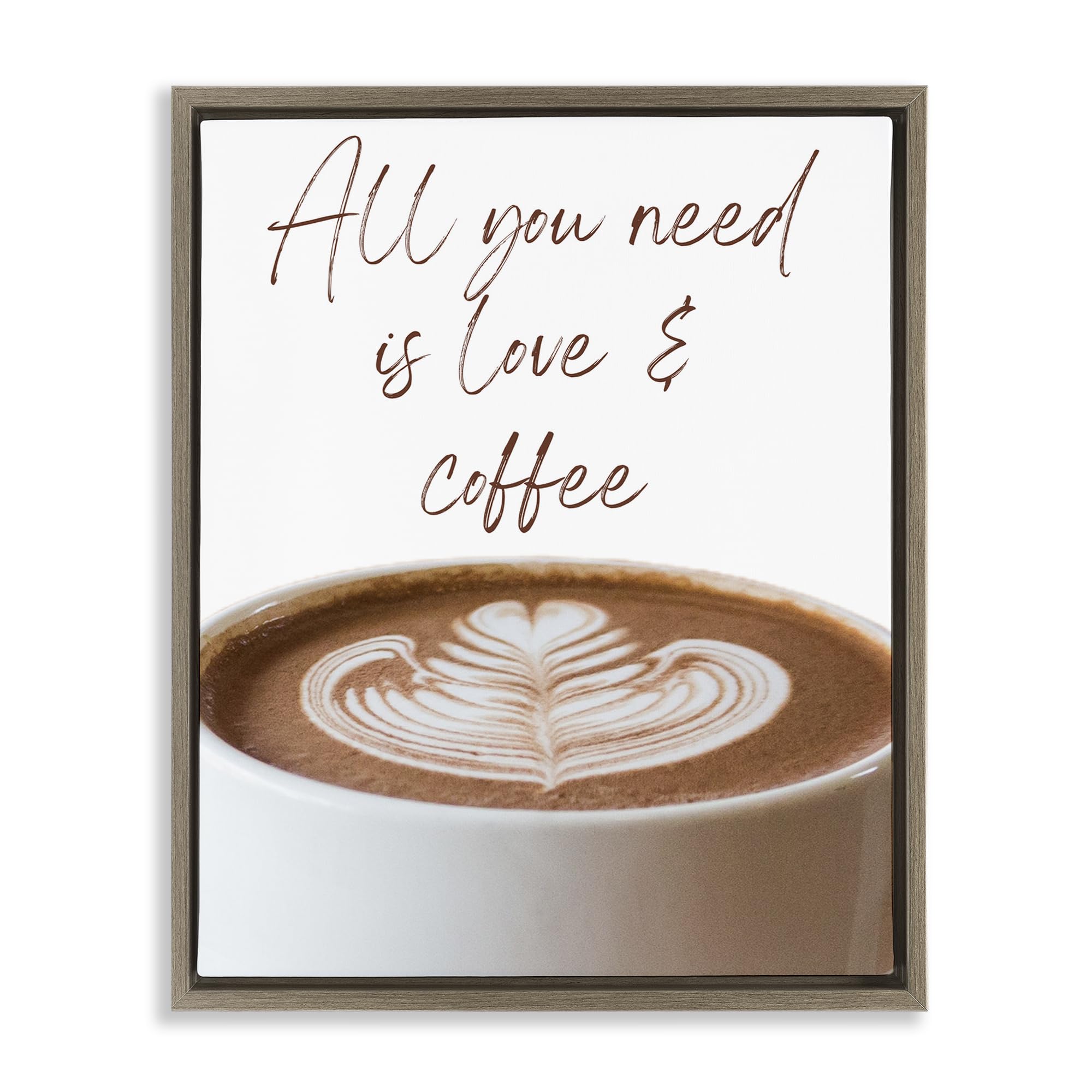 Stupell Industries 'All You Need Love & Coffee', Floating Frame Canvas Art, Brown, 25 x 31 Inches, Easy to Hang and Sturdy, Made in USA, by Jesse Keith