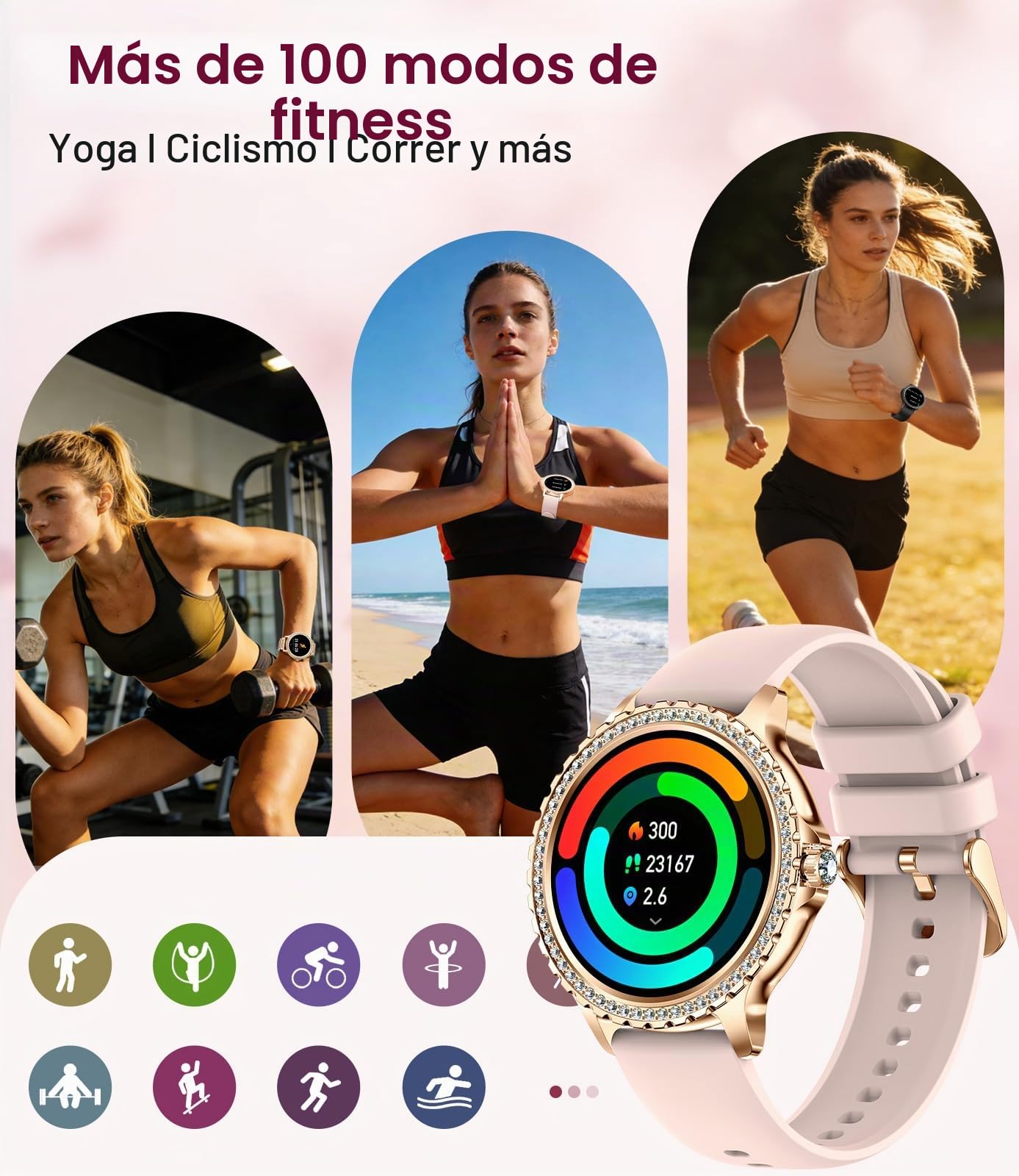 LIGE Reloj Inteligente para Mujer Bluetooth Llamada telefónica para Android iOS 100+ Deporte Smartwatch 1,32 Pulgadas HD Elegante Oro Rosa Acero Reloj Inteligente Redonda