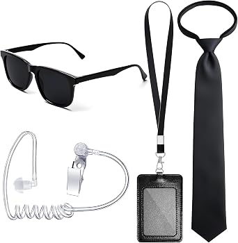Halloween Agent Costume Set for Men Women Secret Security Guard Costume Accessories for Alien Party Cosplay Game Black