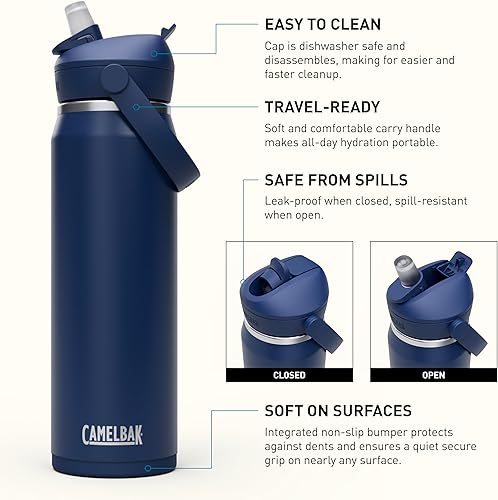 Miniatura 3 de CamelBak Thrive - Botella de agua de acero inoxidable aislada con pajilla, color azul marino, 25 onzas