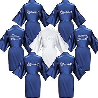 7 Pcs Bride Satin Robes Bridesmaid Robes Bridal Shower Kimono Clothes for Women Bridal Shower Wedding Bridesmaid Favors