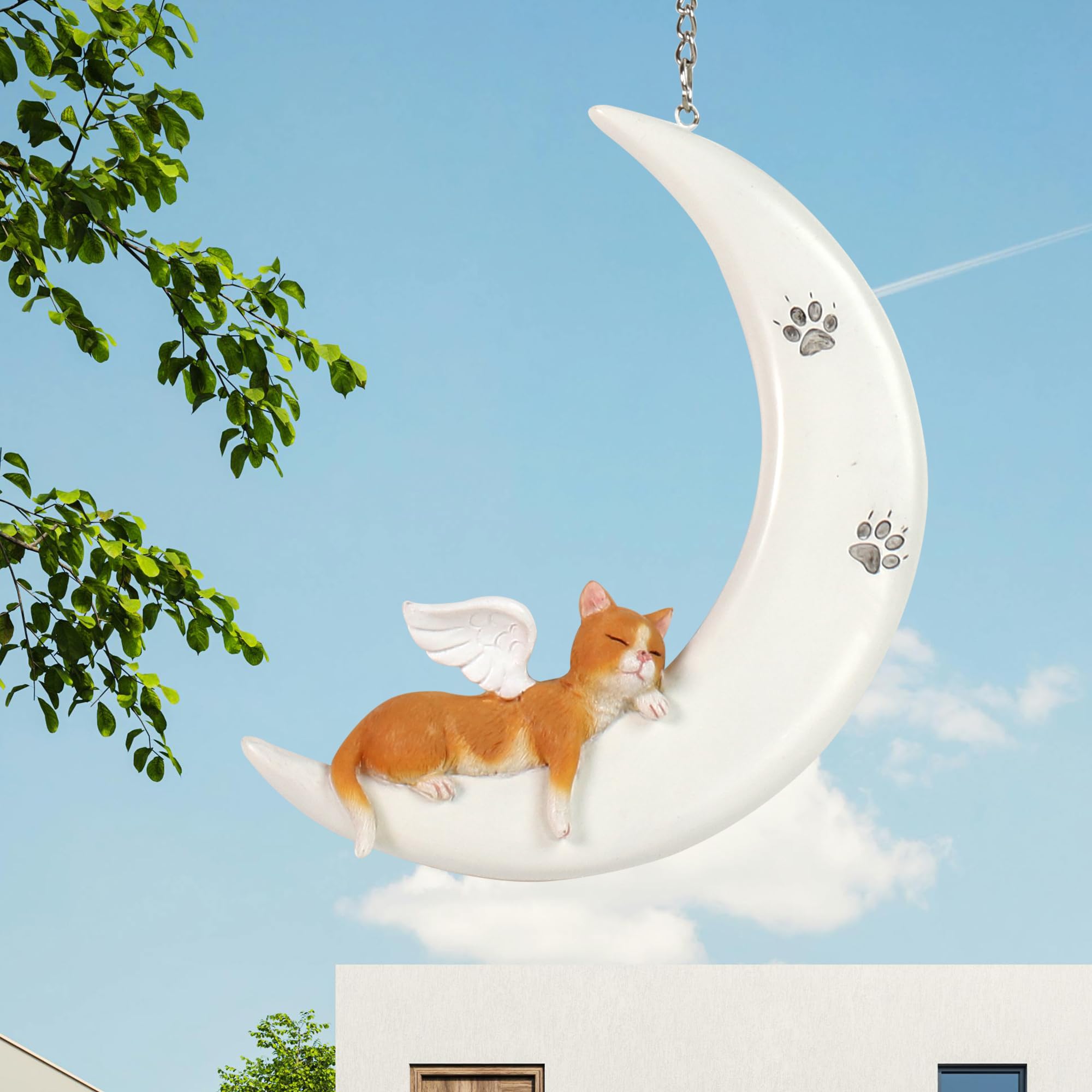 Carchistan Cat Memorial Gifts Remembrance Gifts for Cat Lovers, A Cat Angel Statue Sleeping on Moon Hanging Decorations, Sympathy Cat Loss Gifts Resin Suncatcher Window Ornament