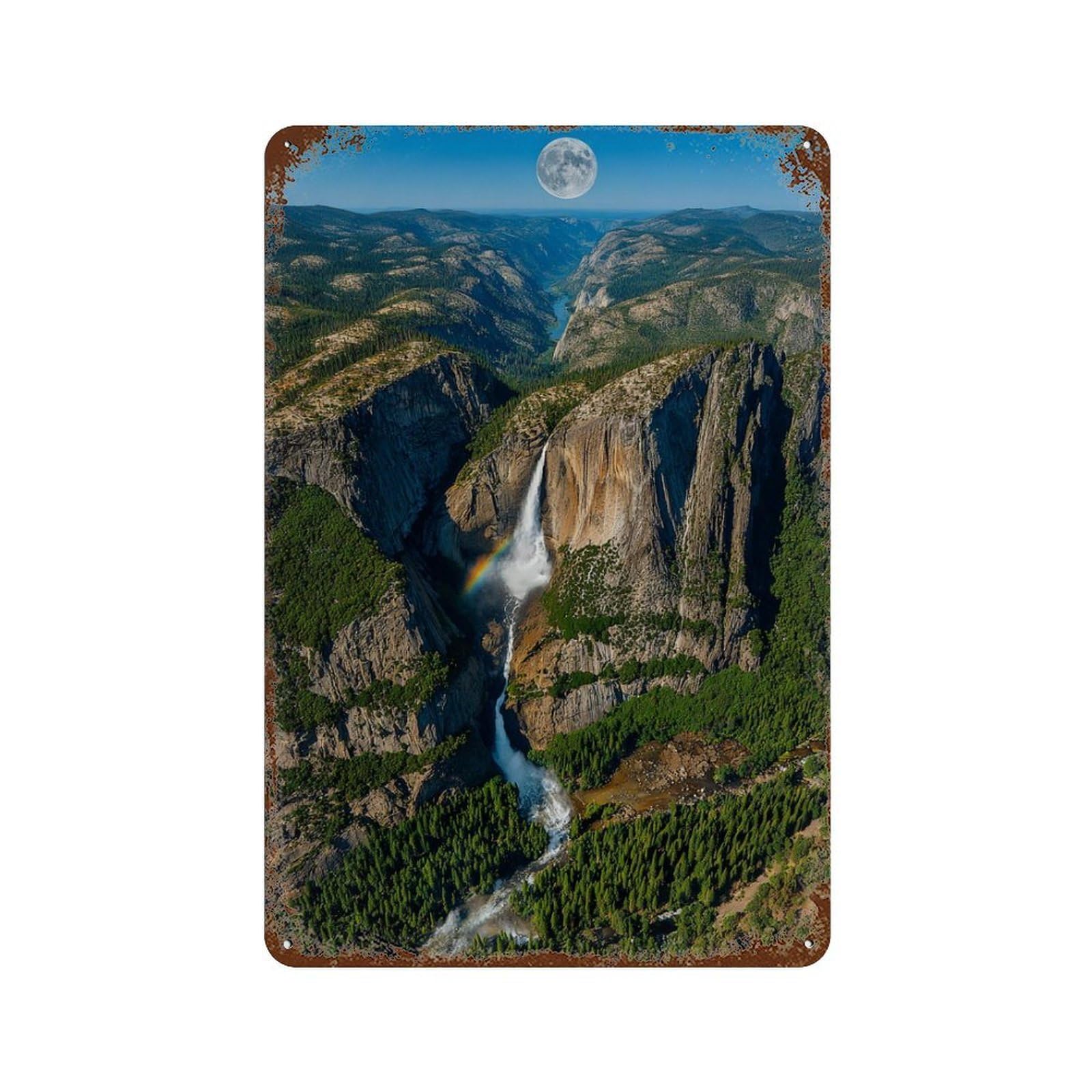 Yosemite Valley Moonrise Vintage Rust Metal Sign 11.8"x7.9", Classic Wall Plaque for Garage, Pub Or Kitchen
