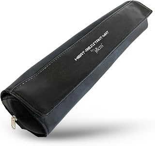 Hair Straighteners Vegan Leather Case & Roll Mat by j&m - Stylish Pouch & Zip-Up Bag with Detachable Mat for Protecting Surfaces - Fits ghd, BaByliss & Most Brands (Black)