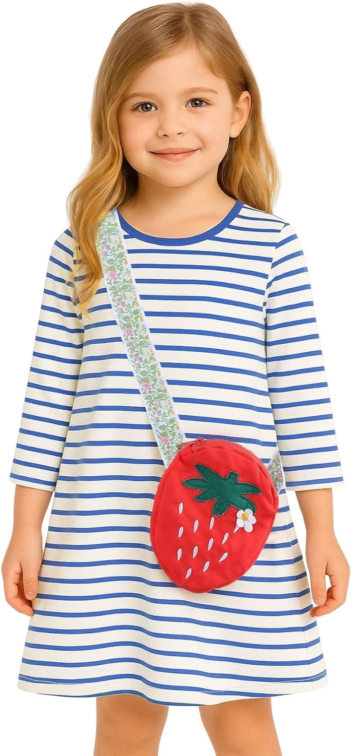 HILEELANG Toddler Girl Long Sleeve Dress Cotton Casual Jersey Shirt Playwear Applique Dress - Image 2