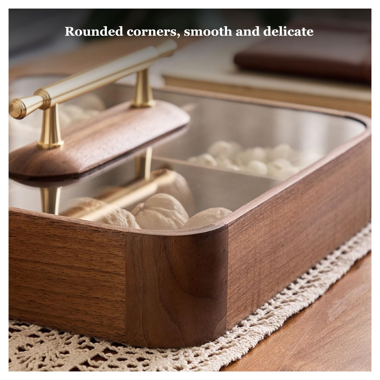 Plateau de service divisé avec couvercle en bois pour fruits et collations, boîte de rangement pour bonbons, fruits secs pour dessert et décoration de fête
