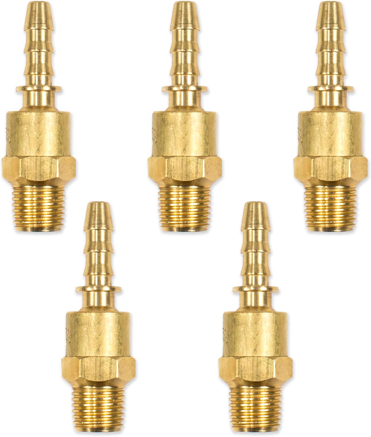 1/4 Ball Swivel Barb x 1/4 NPT Male Brass Air Tool Hose Fittings - 5 pcs