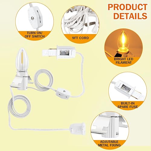 Miniatura 3 de kzfuli Christmas Village - Luces LED moldeadas por soplado C7. 4.9 pies con fusible de interruptor, adecuadas para linternas de calabaza de