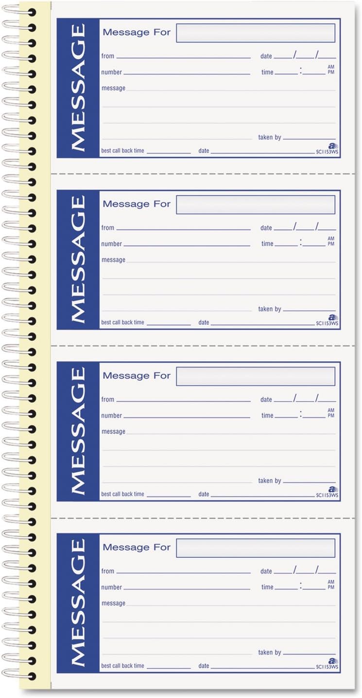 Adams SC1153WS Write 'n Stick Phone Message Pad, 2 3/4 x 4 3/4, Two-Part Carbonless, 200 Forms
