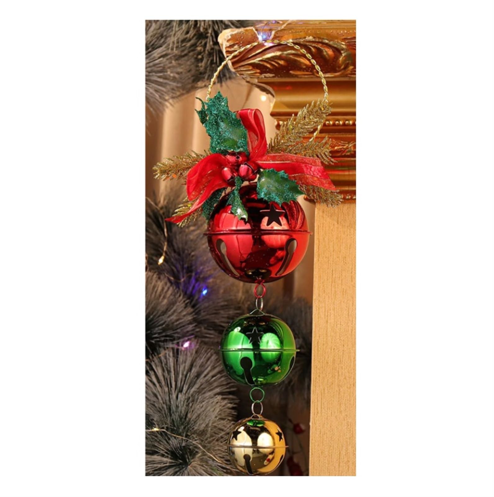 Campanas Navidad Adornos Navideños For Colgar En La Puerta, Cascabeles, Decoraciones For Árboles De Navidad con Campanas Y Lazo, 2 Uds Decoración(Multi-colored1)