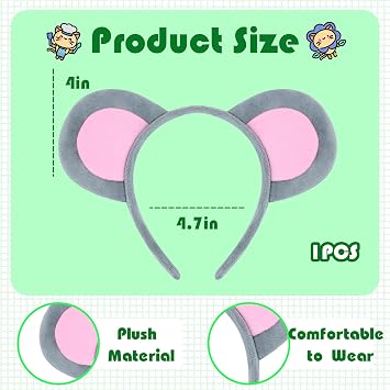 KHC-KHF Halloween-headband Mouse-Ears-Headband Mouse Ears Plush Headband Rat Ears Headwear Animal Ears Costume Accessories Party Cosplay Dress-up Decoration