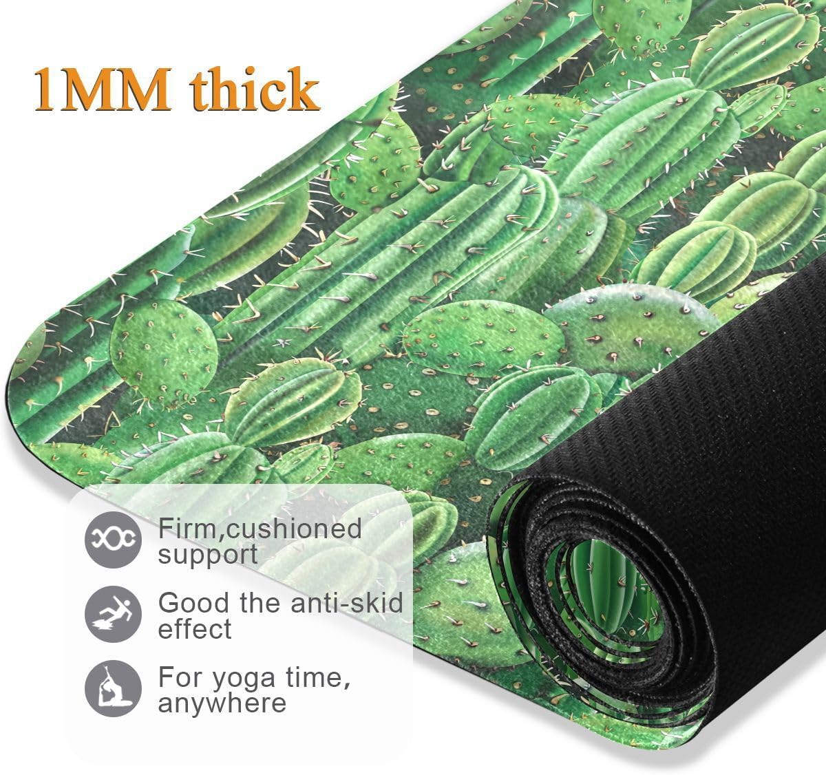 ALAZA Green Cactus Plants Yoga Mat Non Slip Fitness Exercise Mat, Workout Mat for Yoga, Pilates and Floor Exercises