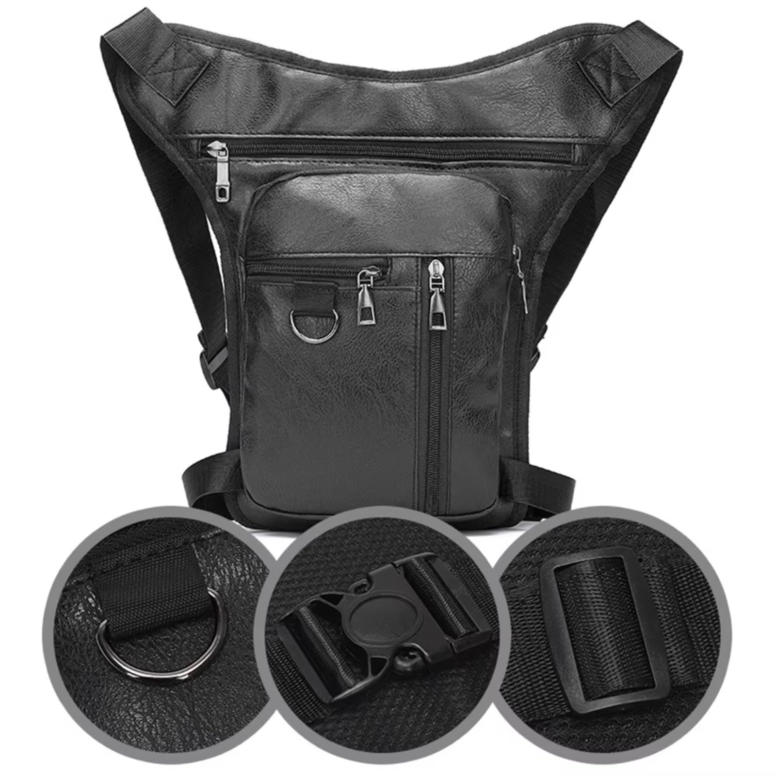 Borsa Portaoggetti Universale Moto Gamba A Goccia In Pu Per Coscia Marsupio Cintura Uomo Accessori Motocross A 3 Colori Sacche Moto(Black)