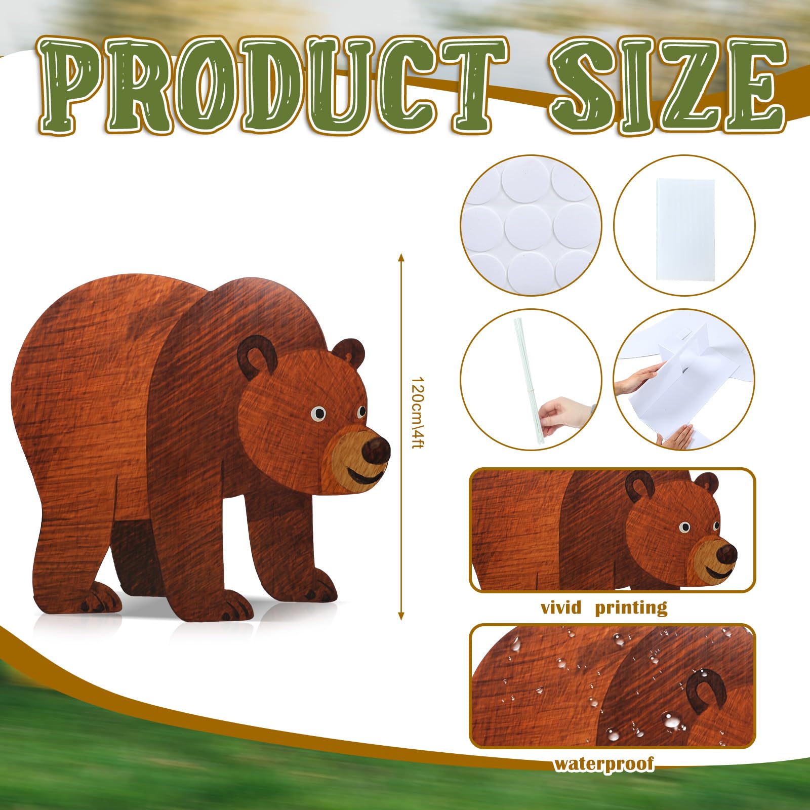 Yookeer Sagoma in cartone a forma di orso marrone da 1,2 m, a grandezza naturale, decorazione per feste di compleanno a tema safari, decorazione per feste di compleanno in cartone della giungla
