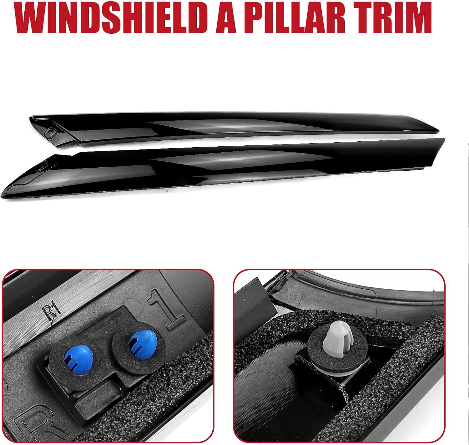 2pcs Front LH & RH Outer Windshield A Pillar Trim Kit Compatible with Kia Soul 2014-2019 Replaces 86170B2000 86180B2000 (Gloss Black Left Driver & Right Passenger Side Pillar Molding)