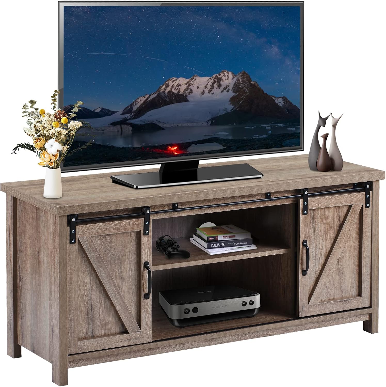 Unovivy Farmhouse TV Stand for Televisions up to 60 Inches