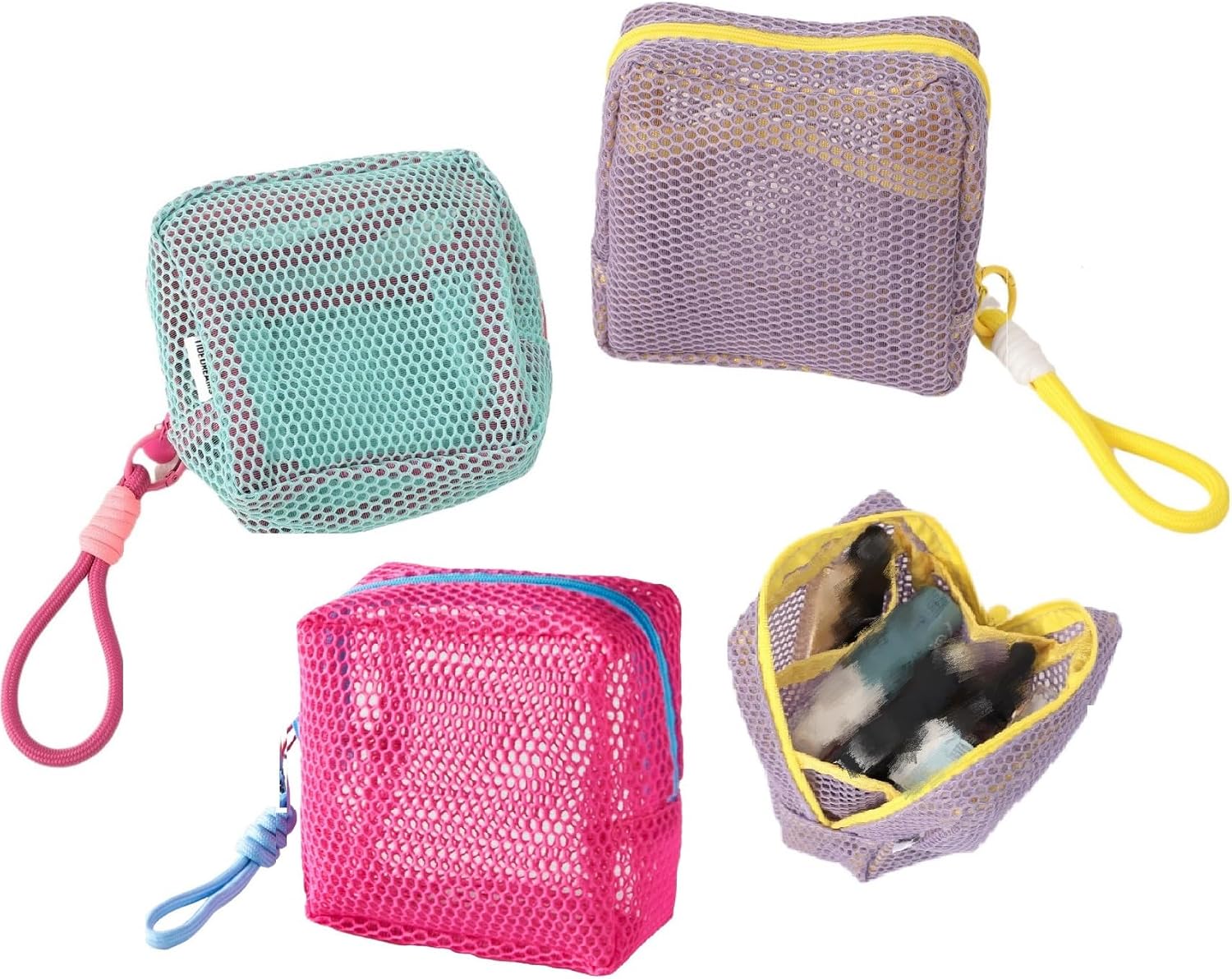3 Colors Dopamines Cosmetic Bags for Women 3 Packs Fashionable Toiletry Organiser Kit Spacious Zippered Makeup Macaron Style Mesh Fabric Small Pouches for Daily, Travel Use Red Green and Purple