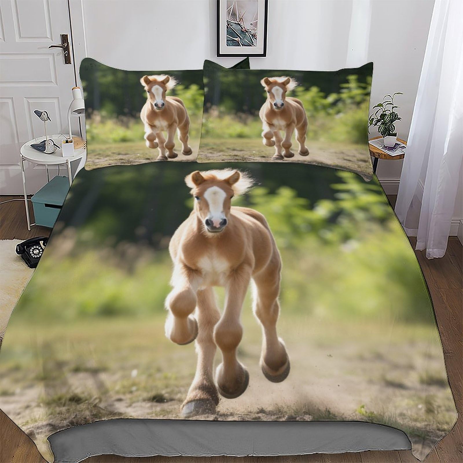 Parure de lit cheval en microfibre 220x240 cm avec housse de couette et taies pour lit King