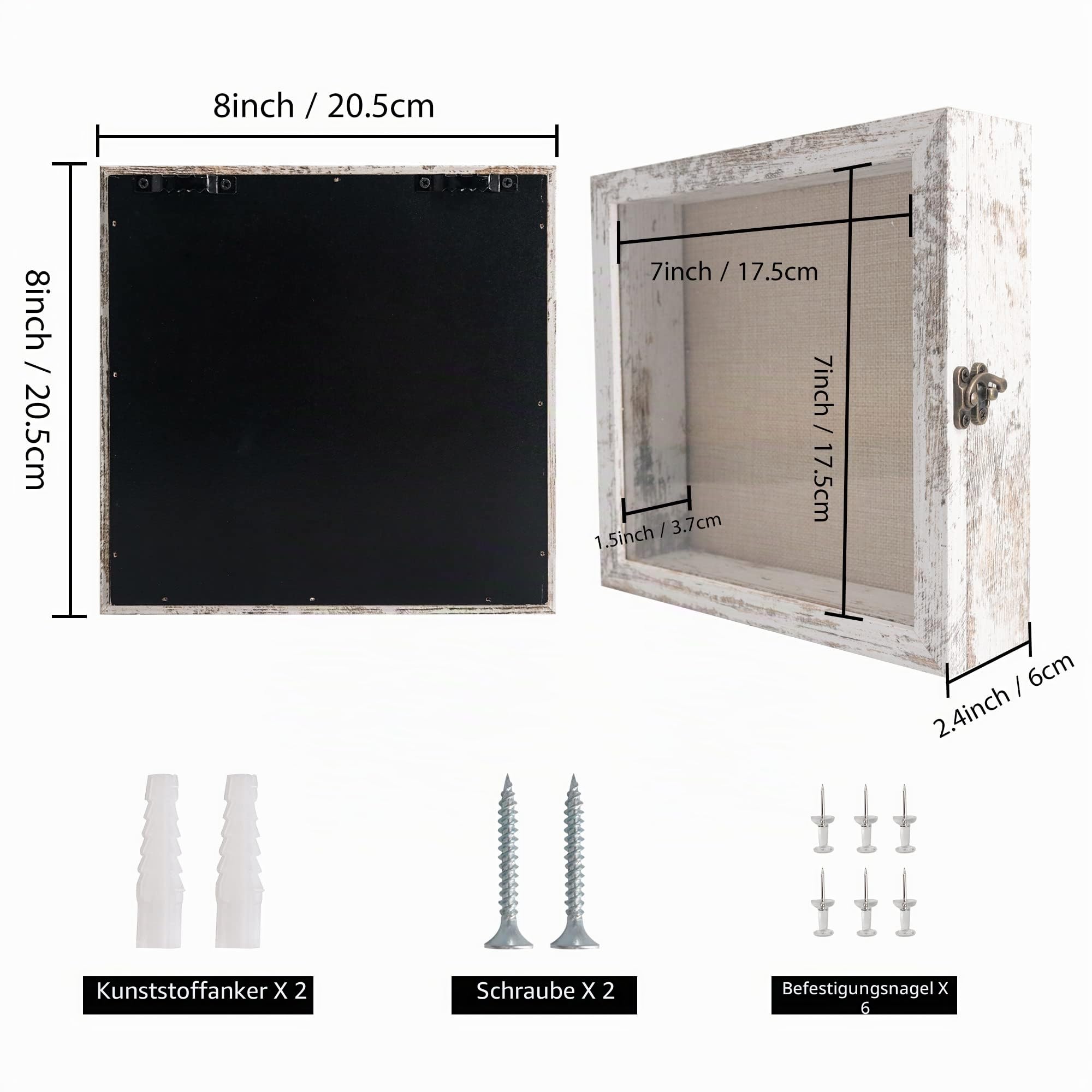 GraduationMall Weiß 20x20cm 3D Bilderrahmen Tief Objektrahmen Schaukasten Türvitrine Retro Weiß,Geschenk für Hochzeit Bouquet Medaillen Erinnerungsbox