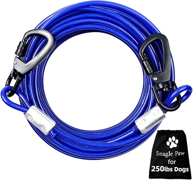 Tie Out Cable for Dogs, 30FT Dog Leads for Yard Chew Proof, Heavy Duty Dog Tie Out Cable for Large Dogs Up to 125lbs, Durable Dog Runner for Yard or Camping