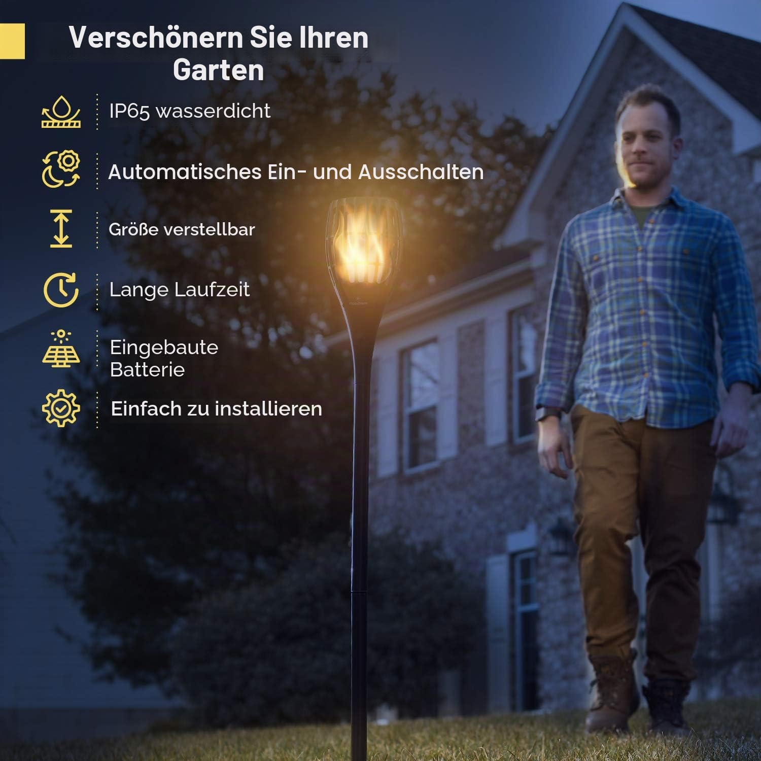 Everbeam P1 Solar-Fackeln flackernder Flamme wasserdicht 96 LED 2er-Pack