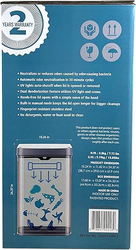 Miniatura 2 de Ninestars ONT-50-81SL - Basurero inteligente neutralizador de olores de 13 galones, purificación dual UV + ozono, control de olor, sensor de