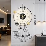 Grande Horloge Murale Moderne pour Salon Décor Horloge Mural Décor décoratif Pendulum Horloge Mur avec Batterie légère Operated Non Ticking pour Chambre Bureau de Cuisine Maison Unique 12.5 * 25.5 1 cm