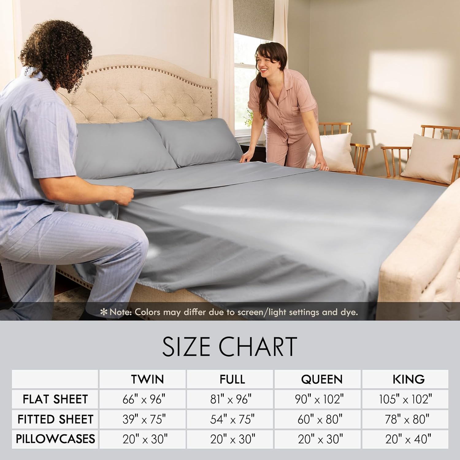 ClevaHome King Size Sheet Set - 6 Piece Soft Breathable Luxury Bed Sheet Set - Shrinkage & Fade Resistant Embroidered Bedding Sheet with 14-inch Deep Pocket, 2 Extra Pillowcases (King, Misty Grey)