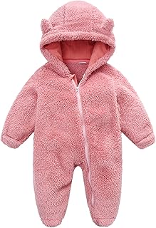 Invierno recién nacido bebé niña niño lindo sólido manga larga dibujos animados oreja polar pies con cremallera mameluco cálido mono trajes