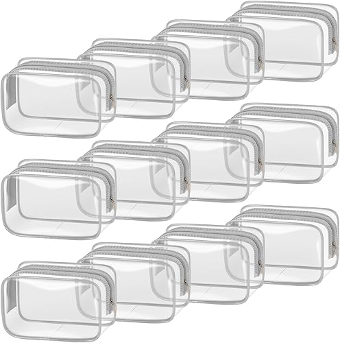 Miniatura 29 de TISRATOK 12 bolsas de maquillaje transparentes para mujer con cremallera, bolsa de aseo aprobada por la TSA, bolsa de cosméticos a granel para Blanco