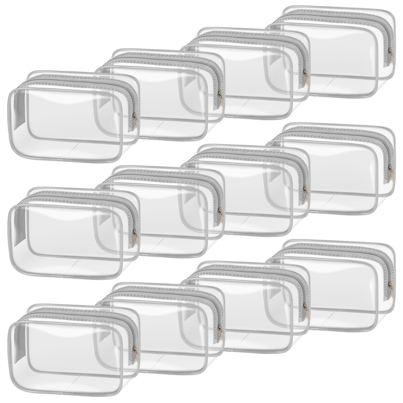TISRATOK 12 bolsas de maquillaje transparentes para mujer con cremallera, bolsa de aseo aprobada por la TSA, bolsa de cosméticos a granel para organizador de viaje esencial, Gris, S, Diario