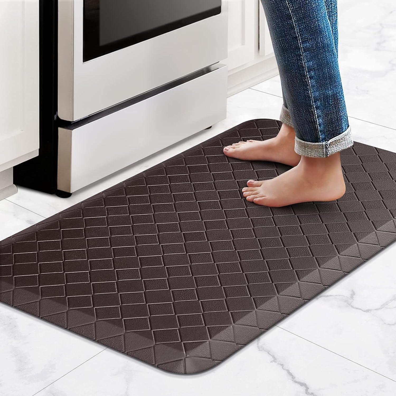 Cushed Tapis de cuisine anti-fatigue épais et imperméable pour évier de cuisine, bureau, buanderie (marron, 111,8 x 304,8 x 3 cm)