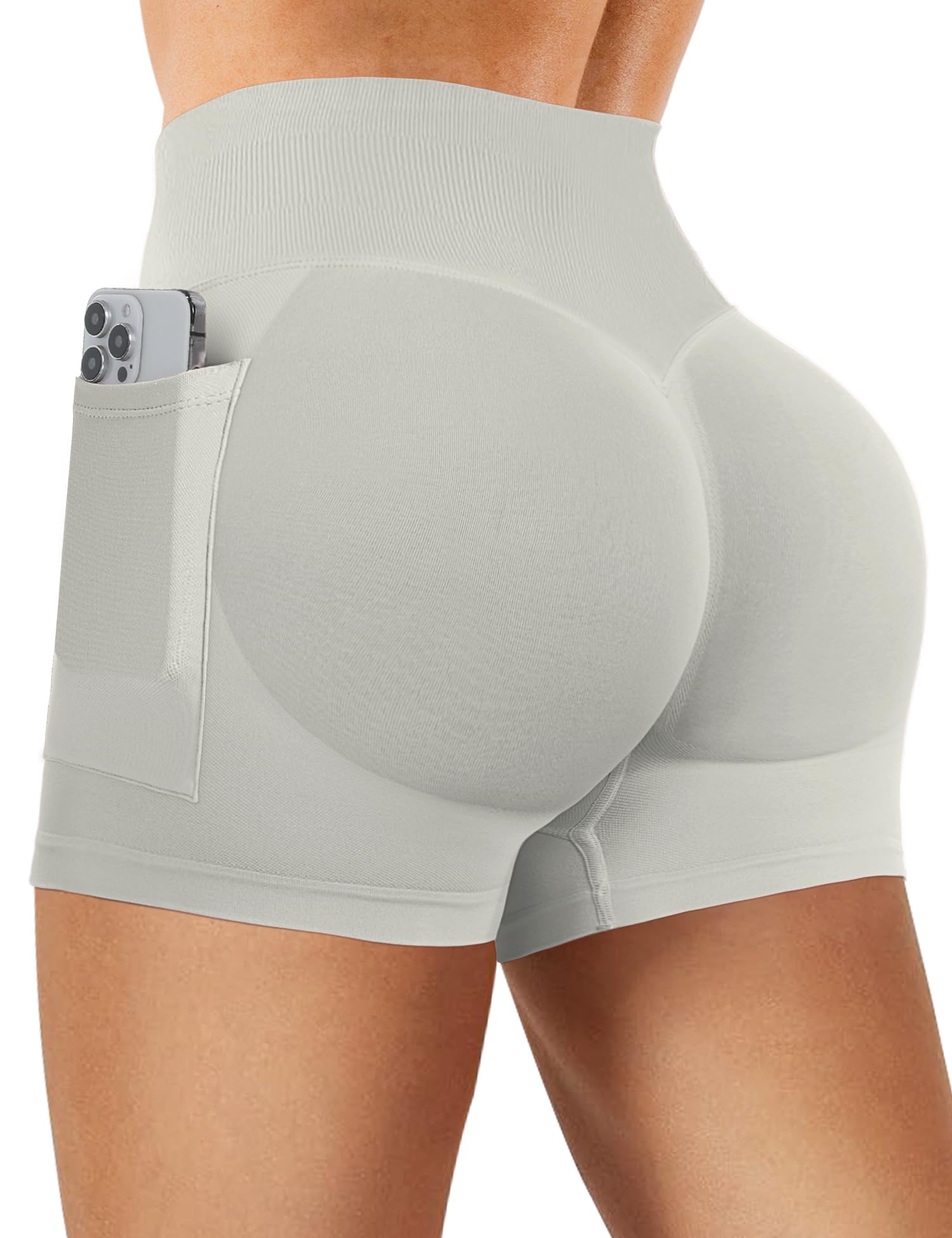 Ieumaz Women Gym Workout Seamless Shorts 4.5" with Pockets Scrunch Butt Lifting Tummy Control Yoga Shorts for Women