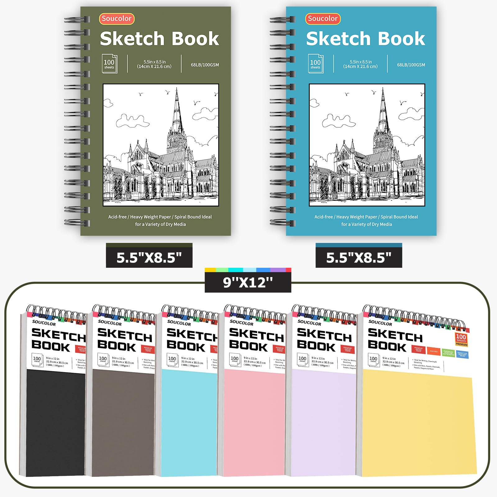 Soucolor Sketchbooks - 2 Pack Mini Sketch Books -7