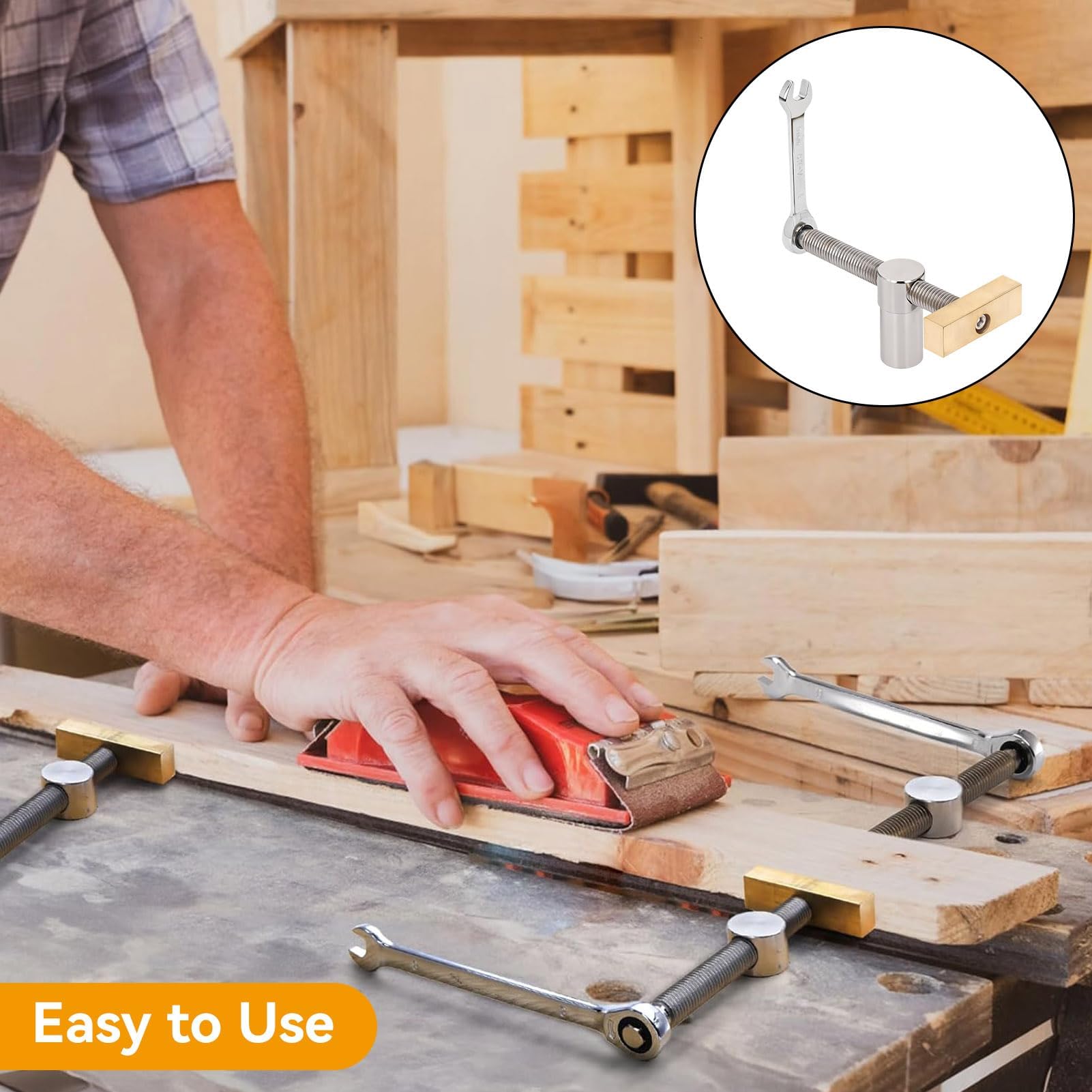 Lot de 2 pinces d'établi de 20 mm avec 4 chiens de banc pour trou de 20 mm, clips de bureau réglables, fixation, bancs d'étau, outil de menuiserie, positionnement DIY (argenté)