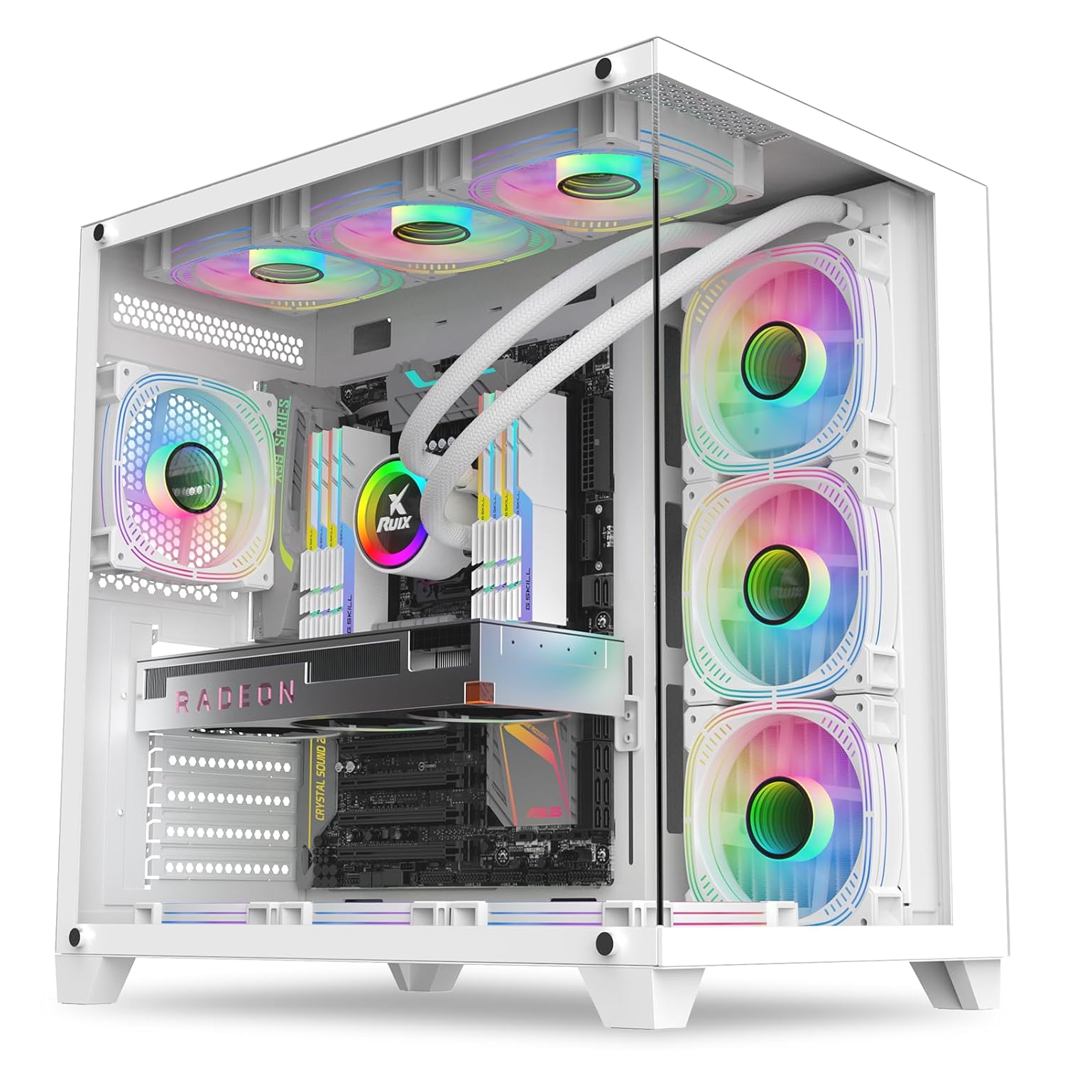 GOPIE ATX PC case, no Fan Included X07 Full Tower Gaming Computer Chassis with 270° Panoramic Tempered Glass, Gaming Desktop pc Hosting case Compatible with 360mm RAD -Support ATX/MATX Mobo GOPIE ATX PC case, no Fan Included X07 Full Tower Gaming Computer Chassis with 270° Panoramic Tempered Glass, Gaming Desktop pc Hosting case Compatible with 360mm RAD -Support ATX/MATX Mobo