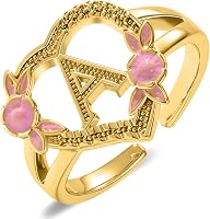 QITIAN Gold Initial Rings for Women - Non-Tarnish 14K Gold Plated Adjustable Heart Letter A-Z Stackable Dainty Thumb Pinky Jewelry