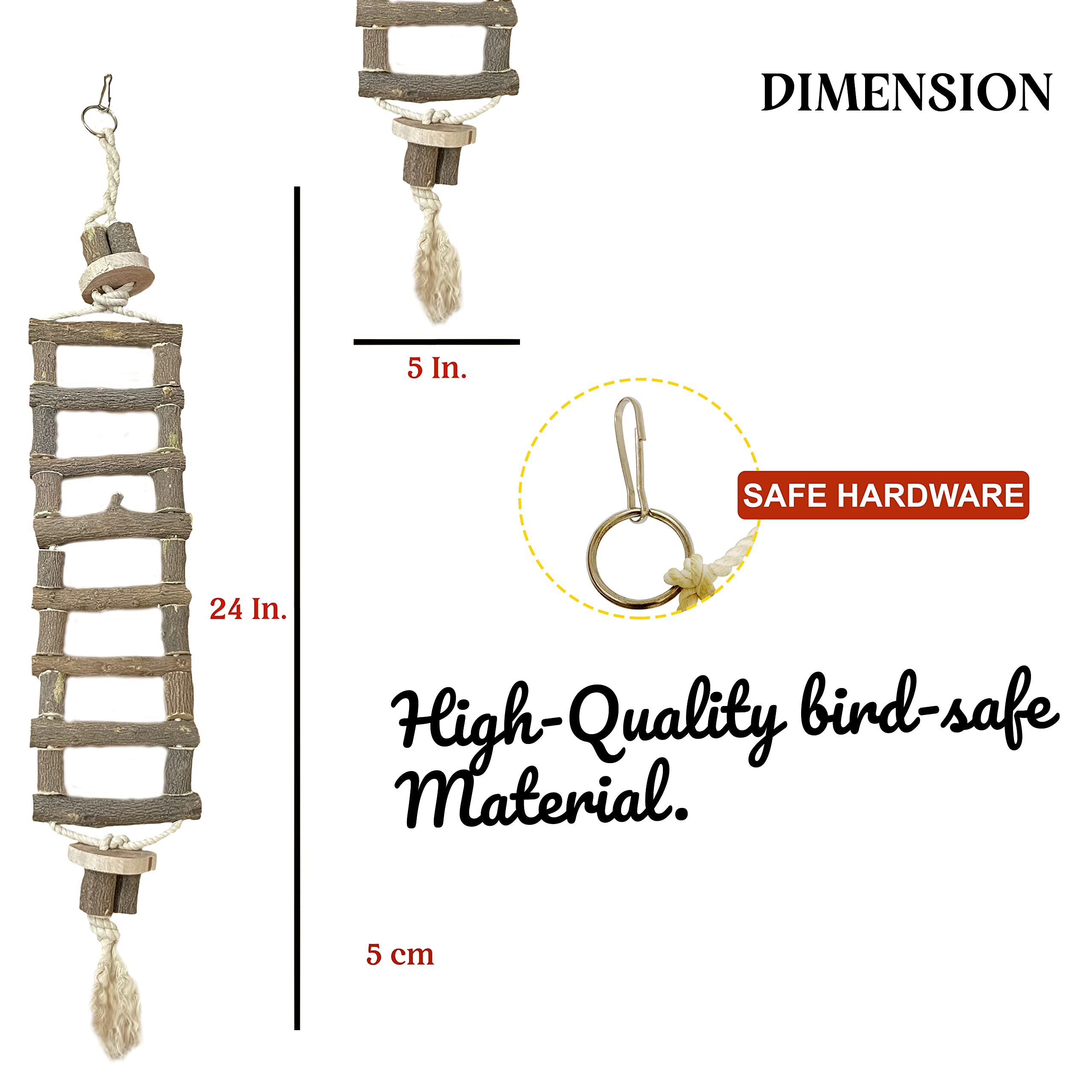 Congo® Bird Safe-Chew 24 inch Wooden Ladder Bridge | for Climbing & Chewing | Fun-Full Toy for Conure, African Grey, Amazon and Macaw Piece of 1 1