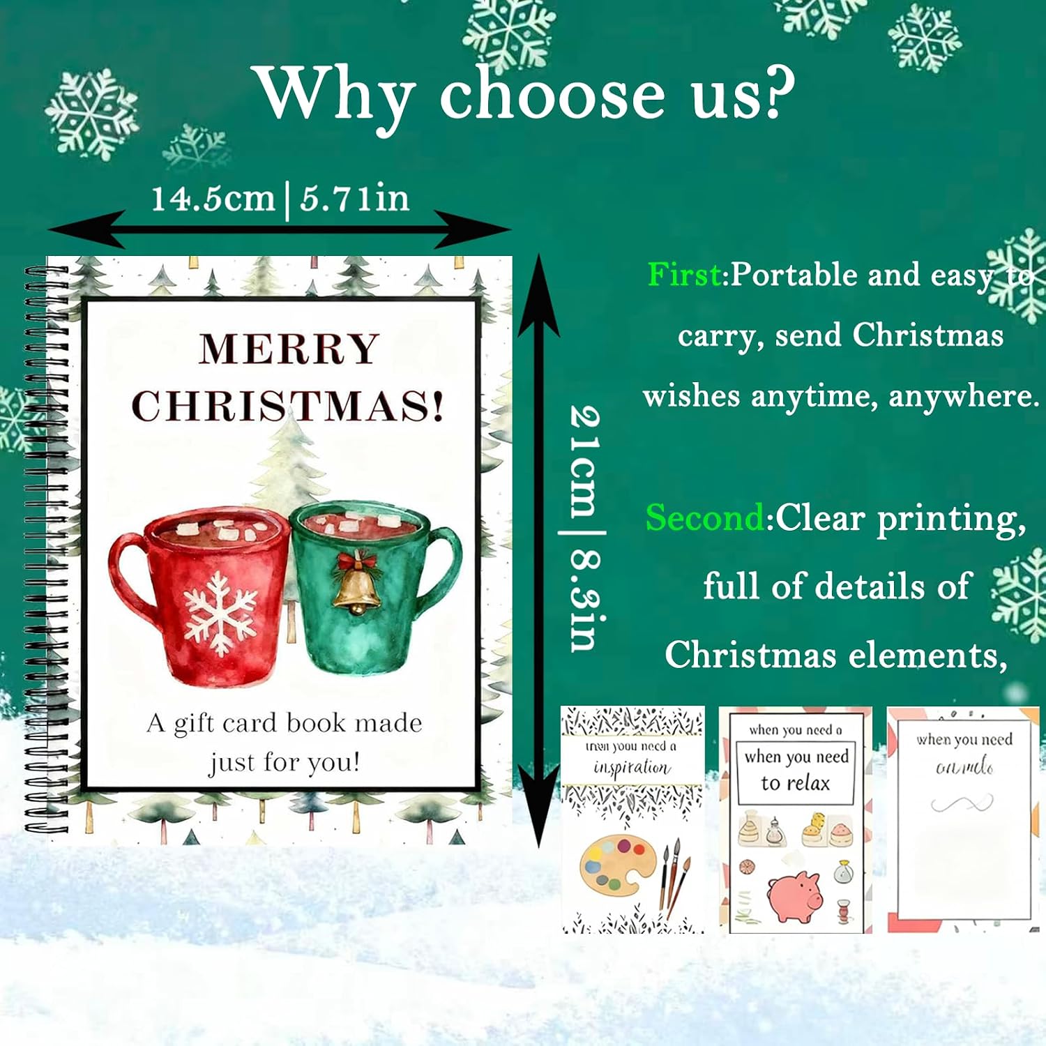 Christmas Gift Card Book, 5x8 Inch Spiral Bound with 38 beautifully pre-designed pages, Colorful DIY Personalized Xmas Gifts for Family Friends Students, Organizer for Christmas Party Supplies Family (Tree) image 3