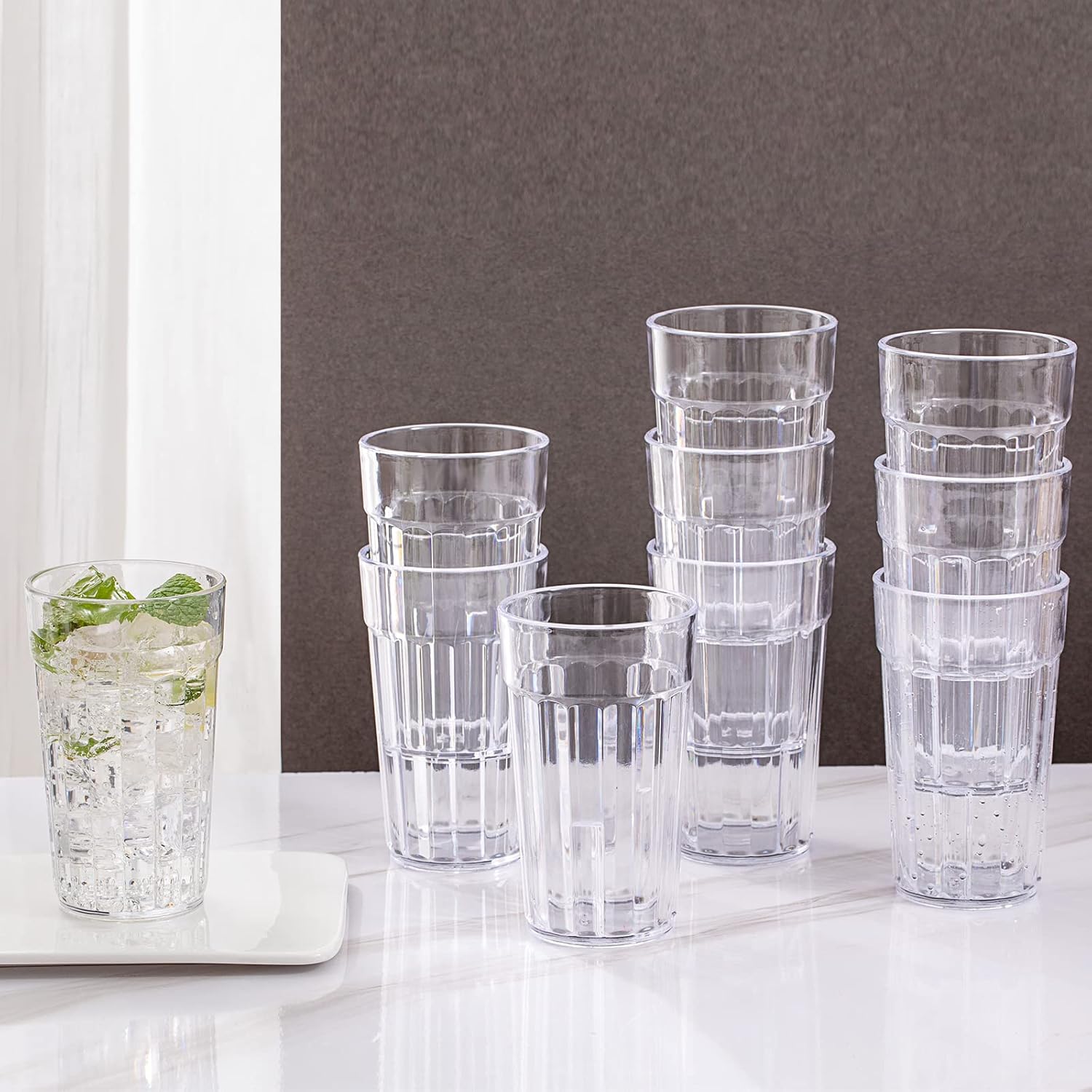 Honla 10 oz Small Drinking Glasses,BPA Free Cups,Unbreakable Plastic Tumblers,Set of 10 Highball Water Juice Cups for Kids/Adults,Dishwasher Safe,Clear - Image 5