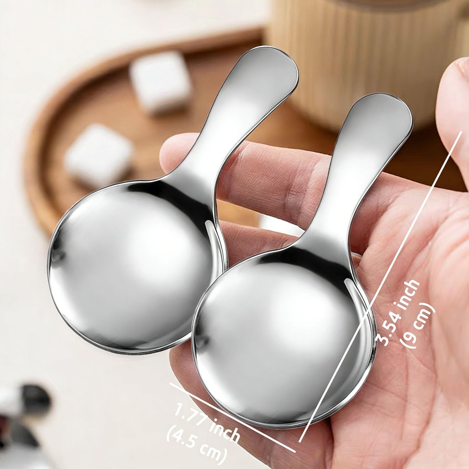 Short Handle Mini Scoops - Stainless Steel Dessert Spoons for Sugar, Salt, Condiments | Cute Tasting Spoons Fit in Canisters, Jars for Jam, Coffee, Tea, Spice