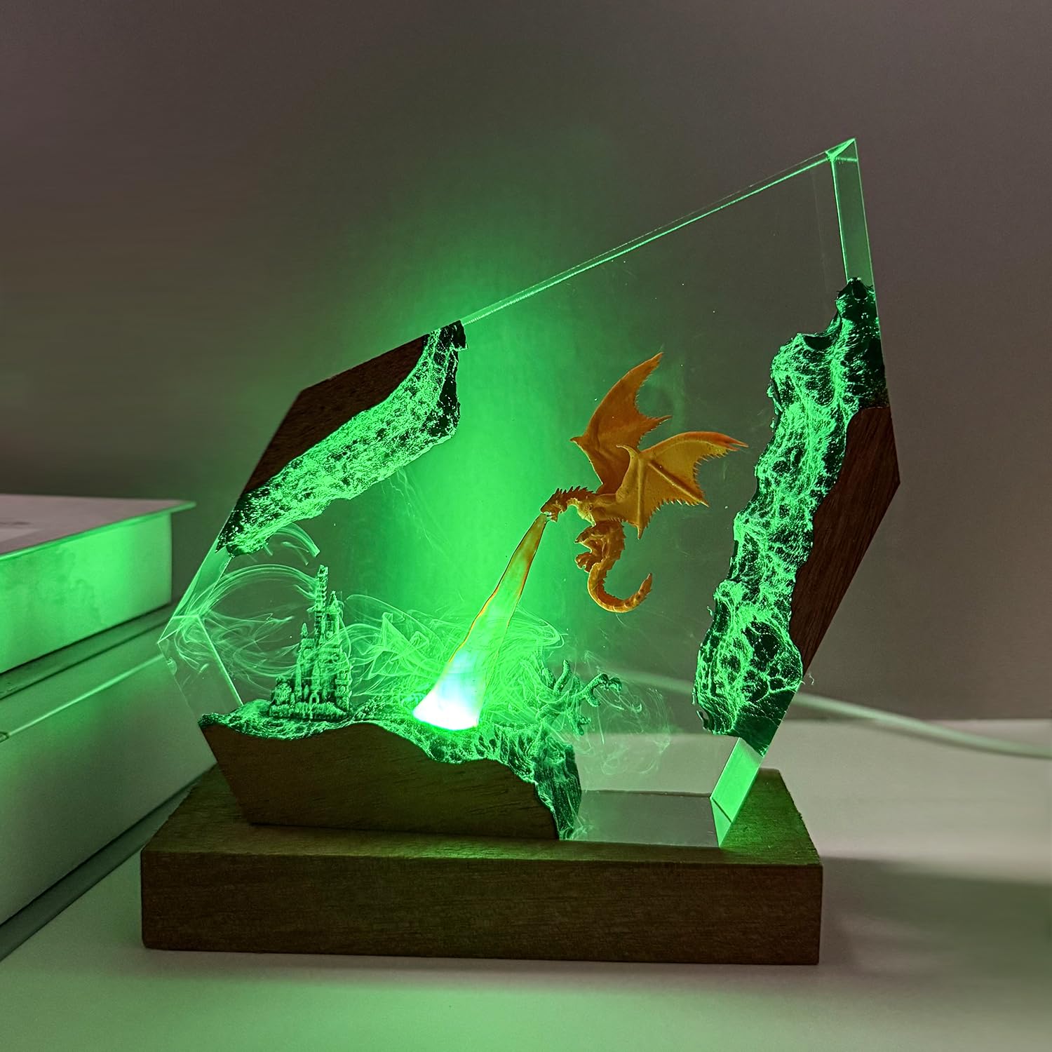 Lava-Drachenlampe aus Epoxidharz, handgefertigt, RGB-Fantasie, 3D-Feuerdrachen-Figuren, Tischlampe für Zimmer, Büro, Geburtstag, Weihnachten, Geschenk für Sohn, Männer, Gamer, Freund (S,15,2 x 10,2 cm