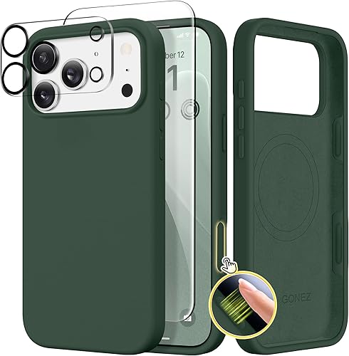 Miniatura 171 de GONEZ Funda de silicona para iPhone 14 Pro Max, compatible con MagSafe, con protector de pantalla + protector de lente de cámara, silicona líquida a