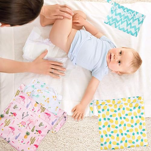 Vista 4 de R HORSE 5 bolsas impermeables reutilizables para pañales de tela para bebé con 2 bolsillos con cremallera, bolsa de verano para viajes, playa