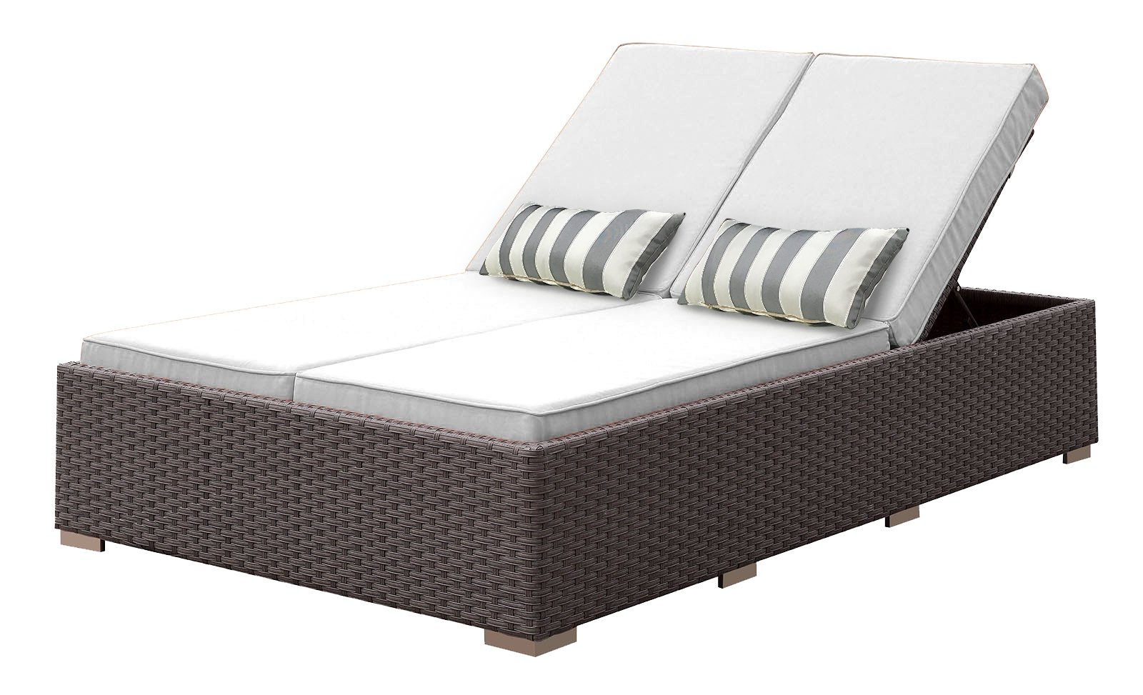 SOLIS Patio Benitto Outdoor Double Chaise Lounger Sun Chair, White Cushions, Stone Brown/Black